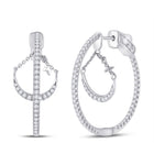 14kt White Gold Diamond Cascade Dangle Hoop Earrings - Top View