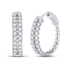 Load image into Gallery viewer, 14kt White Gold Sparkling Double Row Diamond Hoop Earrings - A Dazzling Statement Piece - Top View