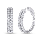 14kt White Gold Sparkling Double Row Diamond Hoop Earrings - A Dazzling Statement Piece - Top View