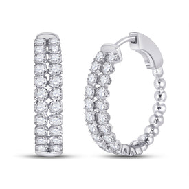 14kt White Gold Sparkling Double Row Diamond Hoop Earrings - A Dazzling Statement Piece - Top View