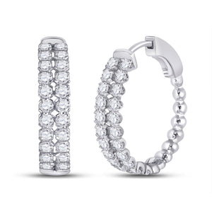 Earrings | 14kt White Gold Womens Round Diamond Double Row Hoop Earrings 2 Cttw | Splendid Jewellery GND