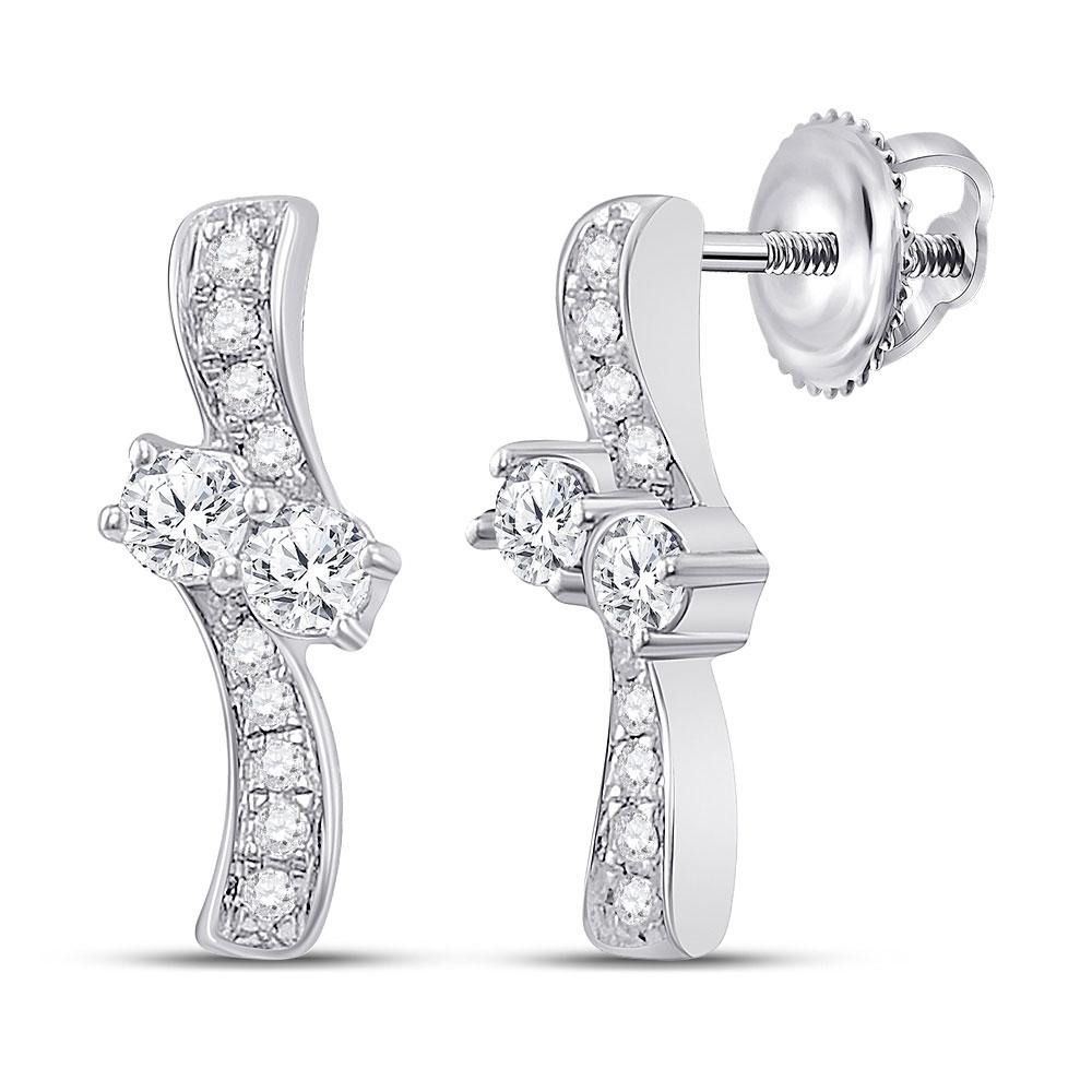 Earrings | 14kt White Gold Womens Round Diamond Drop Bypass 2-stone Earrings 1/4 Cttw | Splendid Jewellery GND