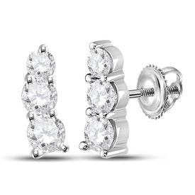 14kt White Gold Triple Diamond Elegance Earrings - Top View