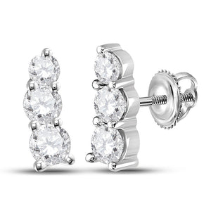 Earrings | 14kt White Gold Womens Round Diamond Fashion 3-stone Earrings 1 Cttw | Splendid Jewellery GND