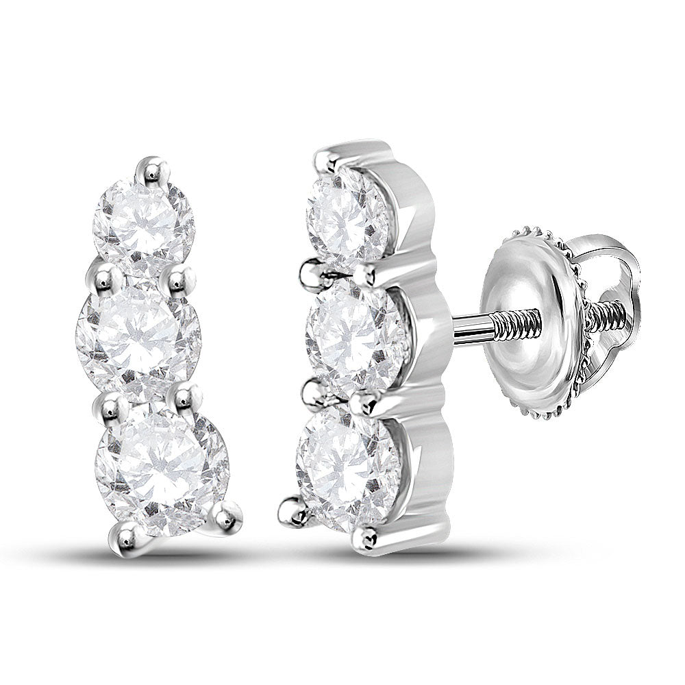 Earrings | 14kt White Gold Womens Round Diamond Fashion 3-stone Earrings 1 Cttw | Splendid Jewellery GND