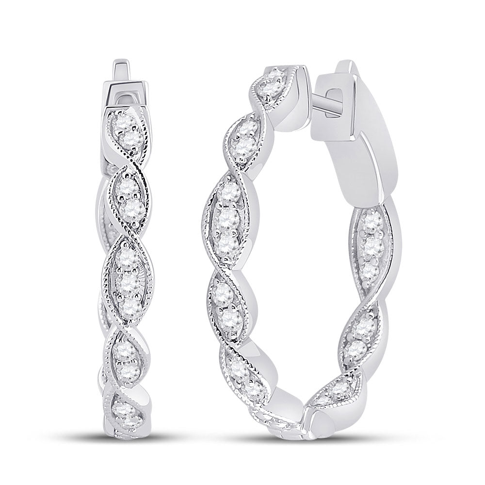 Earrings | 14kt White Gold Womens Round Diamond Fashion Hoop Earrings 1/4 Cttw | Splendid Jewellery GND
