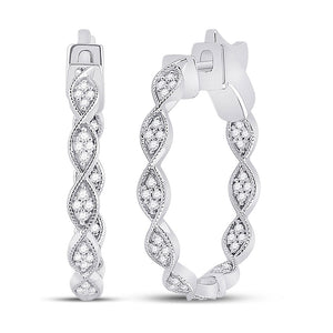 Earrings | 14kt White Gold Womens Round Diamond Fashion Hoop Earrings 5/8 Cttw | Splendid Jewellery GND