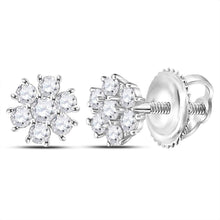 Load image into Gallery viewer, 14kt White Gold Diamond Blossom Cluster Earrings  Top View from Splendid Jewellery