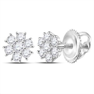 Earrings | 14kt White Gold Womens Round Diamond Flower Cluster Burst Earrings 1/8 Cttw | Splendid Jewellery GND