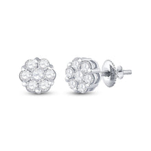 Load image into Gallery viewer, 14kt White Gold Diamond Blossom Cluster Earrings - A Mesmerizing Floral Delight! - Top View