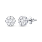 14kt White Gold Diamond Blossom Cluster Earrings - A Mesmerizing Floral Delight! - Top View