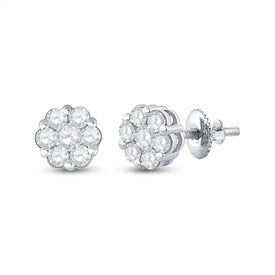14kt White Gold Diamond Blossom Cluster Earrings - A Mesmerizing Floral Delight! - Top View