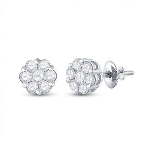 Earrings | 14kt White Gold Womens Round Diamond Flower Cluster Earrings 1-1/5 Cttw | Splendid Jewellery GND