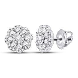 Radiant Blossom: 14kt White Gold Diamond Cluster Earrings  Top View from Splendid Jewellery