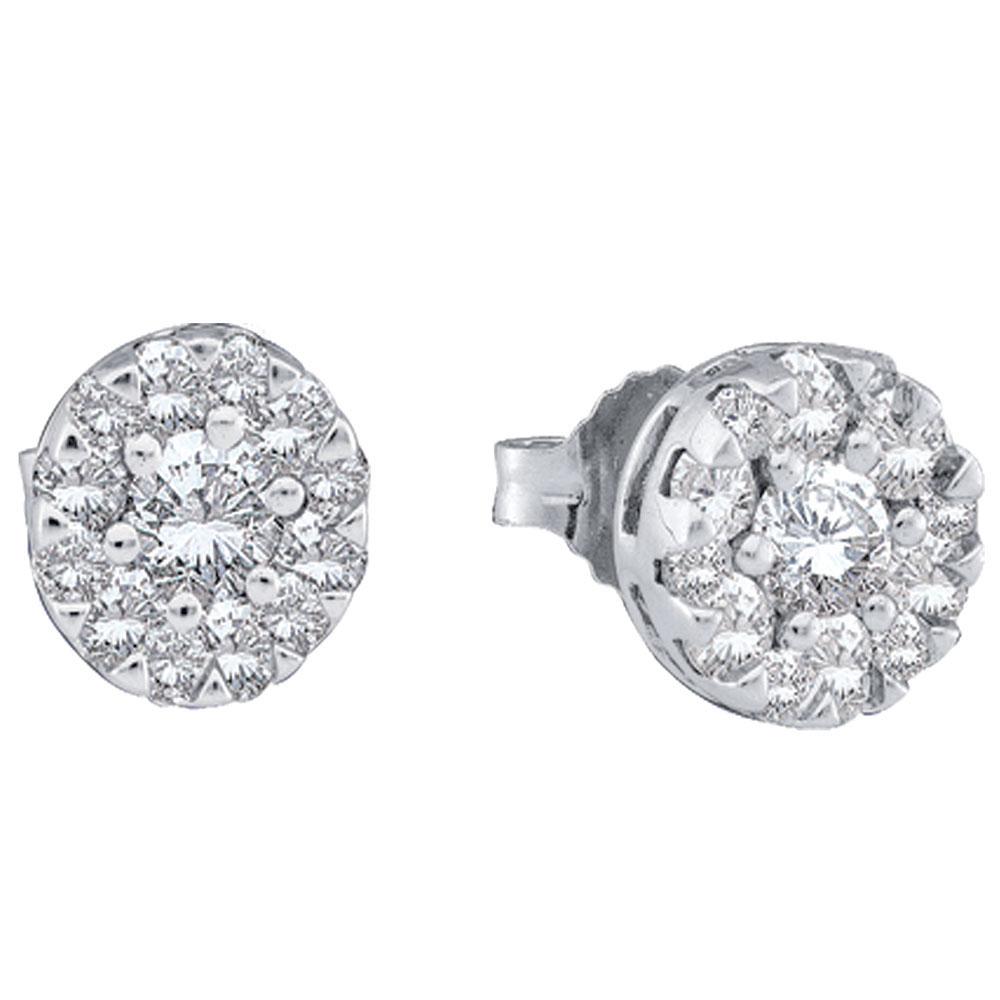 Earrings | 14kt White Gold Womens Round Diamond Flower Cluster Earrings 1/2 Cttw | Splendid Jewellery GND