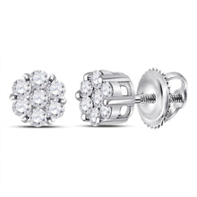 Load image into Gallery viewer, 14kt White Gold Diamond Floral Cluster Earrings: A Dazzling Blossom of Elegance  Top View from Splendid Jewellery