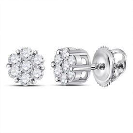 14kt White Gold Diamond Floral Cluster Earrings: A Dazzling Blossom of Elegance  Top View from Splendid Jewellery