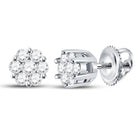 14kt White Gold Diamond Blossom Cluster Earrings - A Captivating Floral Delight - Top View