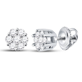 14kt White Gold Diamond Blossom Cluster Earrings - A Captivating Floral Delight - Top View