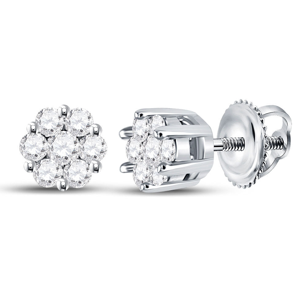 Earrings | 14kt White Gold Womens Round Diamond Flower Cluster Earrings 1/4 Cttw | Splendid Jewellery GND