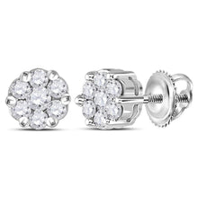 Load image into Gallery viewer, 14kt White Gold Diamond Blossom Cluster Earrings: A Radiant Floral Delight  Top View from Splendid Jewellery