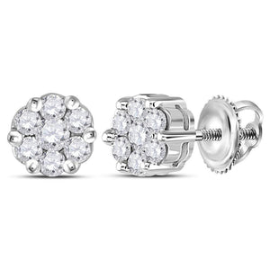 Earrings | 14kt White Gold Womens Round Diamond Flower Cluster Earrings 1/4 Cttw | Splendid Jewellery GND