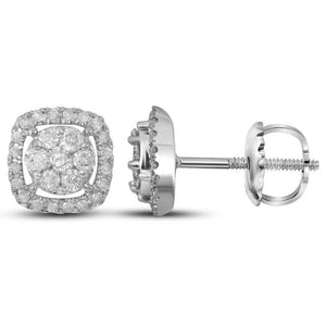 Earrings | 14kt White Gold Womens Round Diamond Flower Cluster Square Frame Earrings 3/8 Cttw | Splendid Jewellery GND