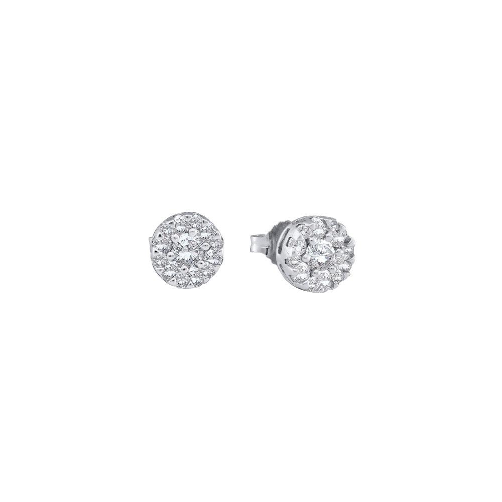 Earrings | 14kt White Gold Womens Round Diamond Flower Cluster Stud Earrings 1/4 Cttw | Splendid Jewellery GND