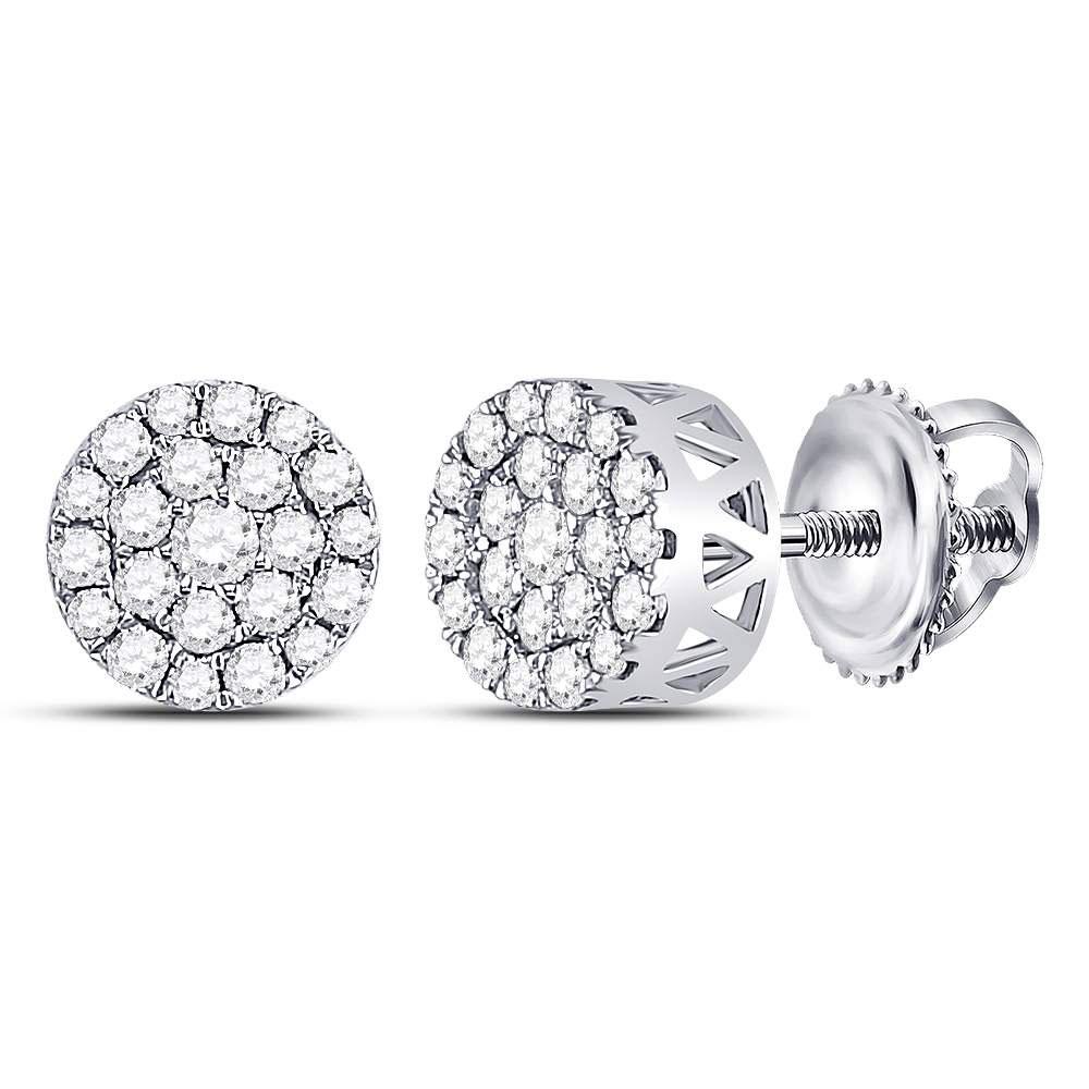 Earrings | 14kt White Gold Womens Round Diamond Flower Halo Cluster Earrings 1/2 Cttw | Splendid Jewellery GND
