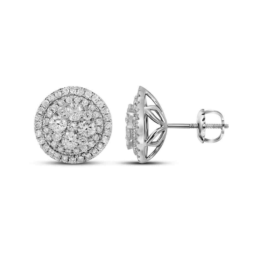 Earrings | 14kt White Gold Womens Round Diamond Framed Flower Cluster Earrings 1-3/4 Cttw | Splendid Jewellery GND