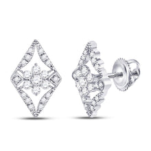 Load image into Gallery viewer, 14kt White Gold Diamond Geometric Cluster Earrings: A Timeless Masterpiece  Top View from Splendid Jewellery