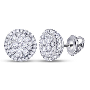 Earrings | 14kt White Gold Womens Round Diamond Halo Cluster Earrings 1 Cttw | Splendid Jewellery GND