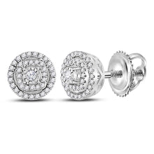 Load image into Gallery viewer, Captivating Brilliance: 14kt White Gold Diamond Halo Earrings - Top View