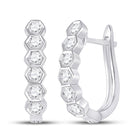 Radiant Brilliance: 14kt White Gold Womens Round Diamond Hexagon Hoop Earrings - Top View