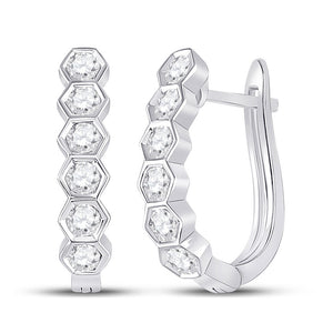 Earrings | 14kt White Gold Womens Round Diamond Hexagon Hoop Earrings 5/8 Cttw | Splendid Jewellery GND