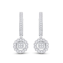 Load image into Gallery viewer, Sparkling Brilliance: 14kt White Gold Diamond Hoop Circle Dangle Earrings - Side View