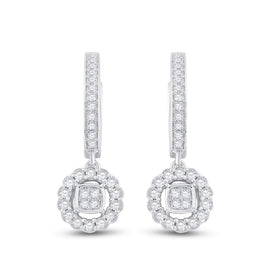 Sparkling Brilliance: 14kt White Gold Diamond Hoop Circle Dangle Earrings - Side View