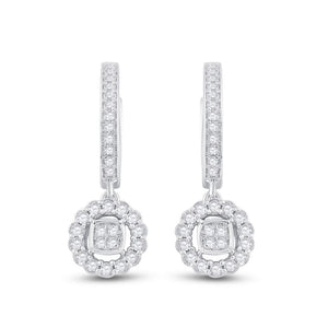 Earrings | 14kt White Gold Womens Round Diamond Hoop Circle Dangle Earrings 1/2 Cttw | Splendid Jewellery GND
