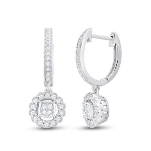 Earrings | 14kt White Gold Womens Round Diamond Hoop Circle Dangle Earrings 1/2 Cttw | Splendid Jewellery GND