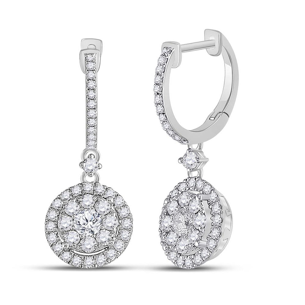 Earrings | 14kt White Gold Womens Round Diamond Hoop Dangle Earrings 1 Cttw | Splendid Jewellery GND