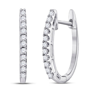 Earrings | 14kt White Gold Womens Round Diamond Hoop Earrings 1/4 Cttw | Splendid Jewellery GND