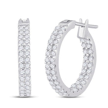 Load image into Gallery viewer, 14kt White Gold Double Row Diamond Hoop Earrings - Timeless Elegance and Dazzling Brilliance  Top View from Splendid Jewellery