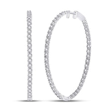 Load image into Gallery viewer, Radiant Brilliance: 14kt White Gold Diamond Inside-Outside Hoop Earrings - Top View