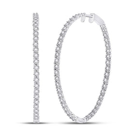 Radiant Brilliance: 14kt White Gold Diamond Inside-Outside Hoop Earrings - Top View