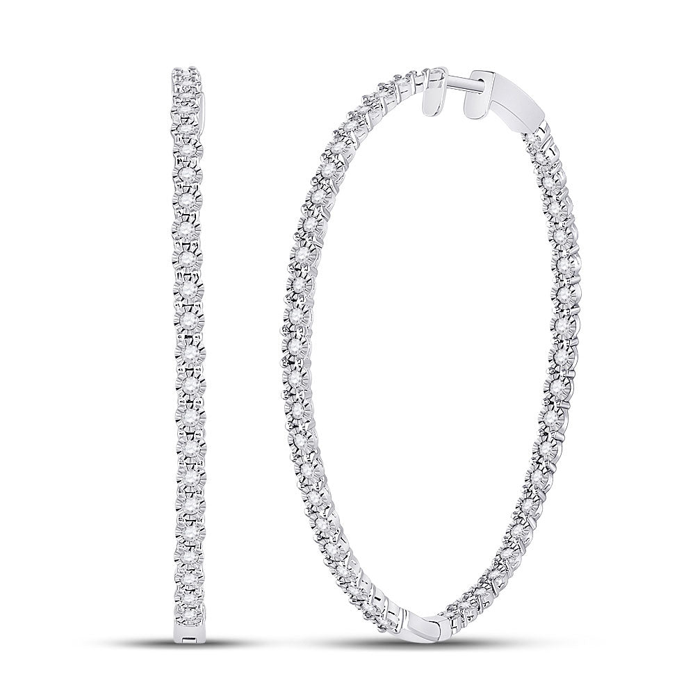 Earrings | 14kt White Gold Womens Round Diamond Inside-Outside Hoop Earrings 1-1/4 Cttw | Splendid Jewellery GND