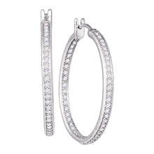 Load image into Gallery viewer, Dazzling Brilliance: 14kt White Gold Inside Outside Diamond Hoop Earrings  Top View from Splendid Jewellery