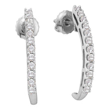 Load image into Gallery viewer, Radiant Brilliance: 14kt White Gold Womens Round Diamond J Half Hoop Earrings 1/2 Cttw  Top View from Splendid Jewellery