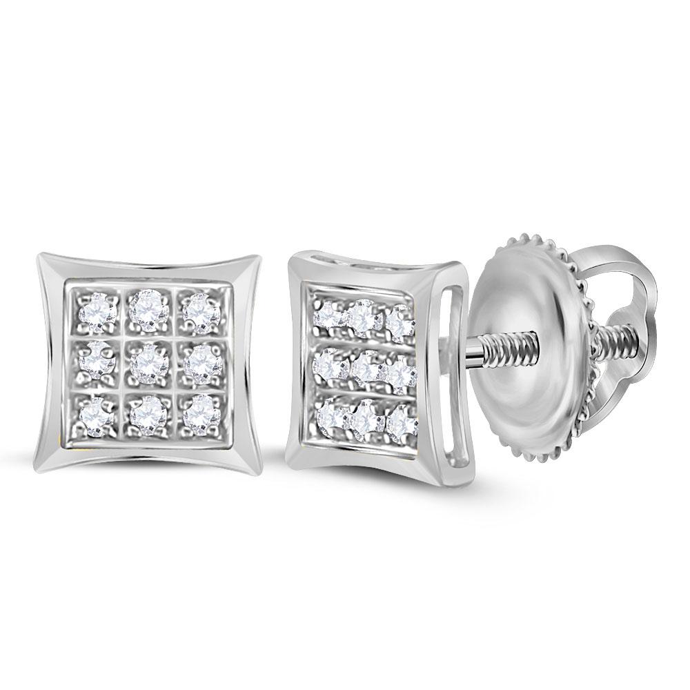 Earrings | 14kt White Gold Womens Round Diamond Kite Cluster Earrings 1/20 Cttw | Splendid Jewellery GND
