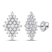 Load image into Gallery viewer, Dazzling Diamond Delight: 14kt White Gold Marquise-shape Cluster Earrings - Top View