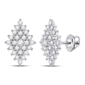 Earrings | 14kt White Gold Womens Round Diamond Marquise-shape Cluster Earrings 1/2 Cttw | Splendid Jewellery GND